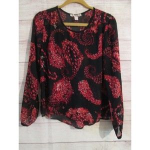 forever 21 Contemporary Women's  Medium Sheer Floral Long Sleeve Red Blue